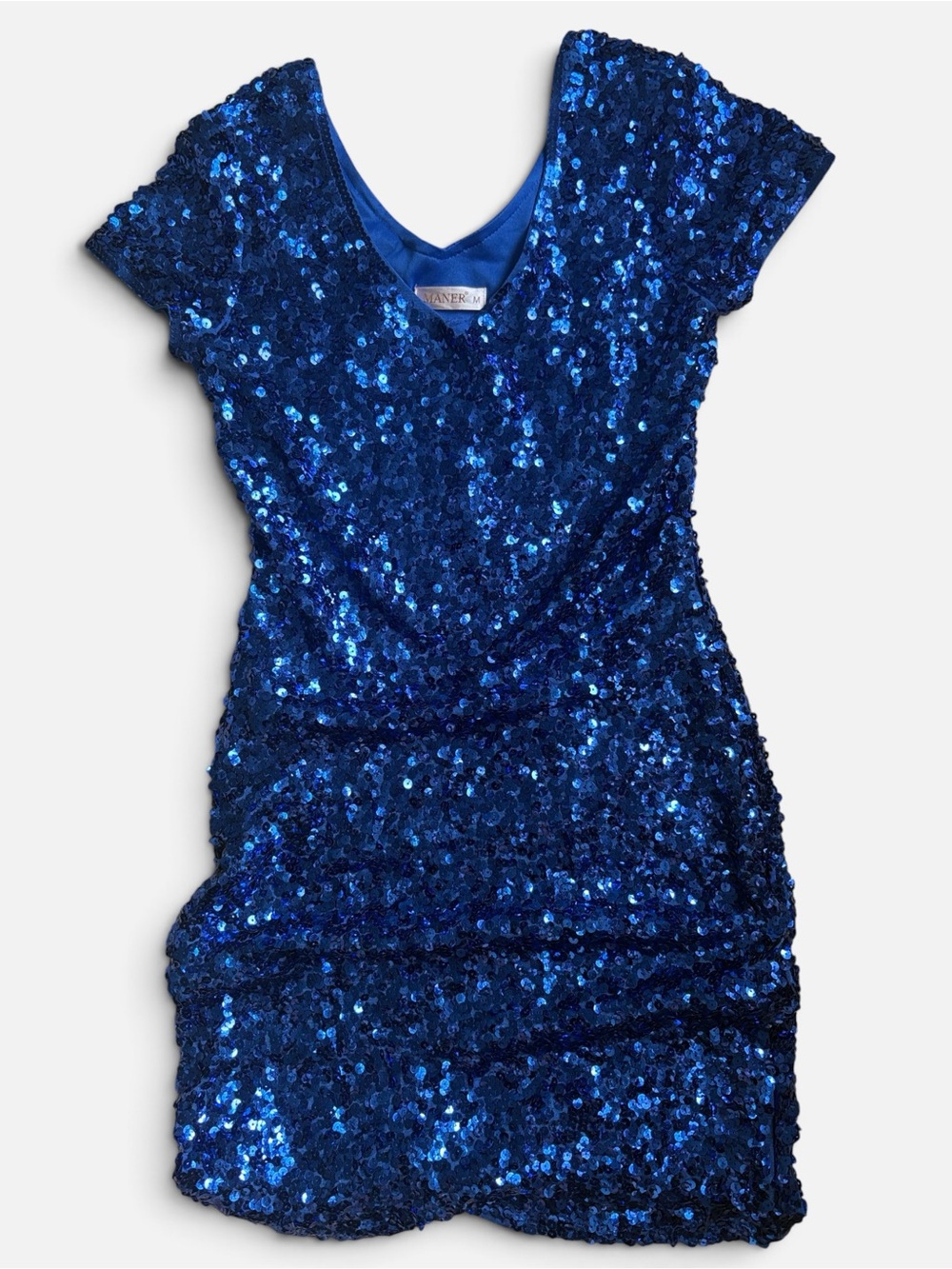 Royal Blue Sequin V-Neck Short Sleeve Cocktail Dress